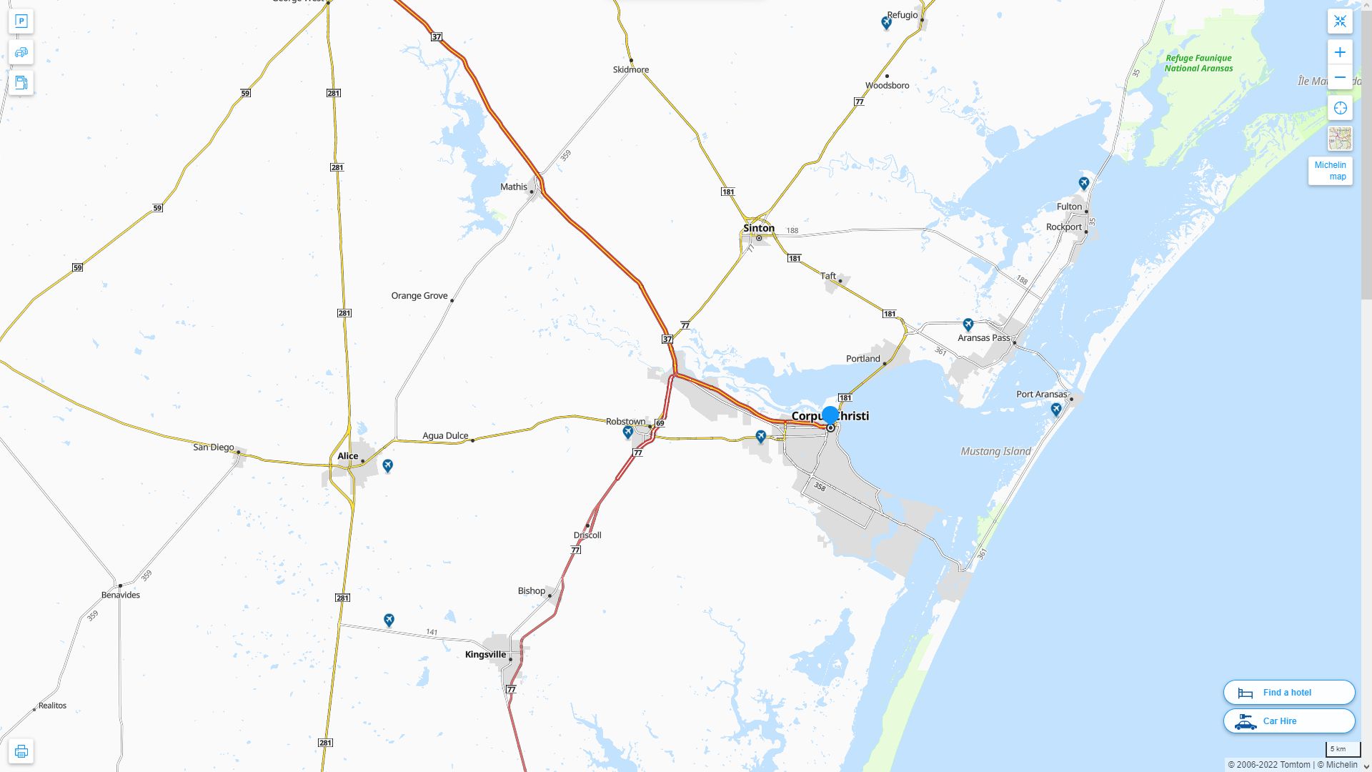 Corpus Christi Texas Highway and Road Map